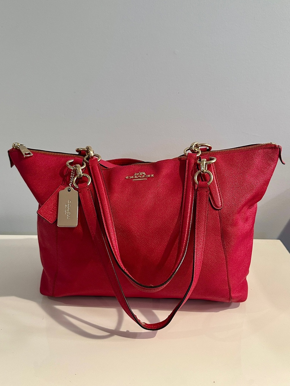 Coach F57620 Raspberry Pink Saffiano Leather Tote Shoulder Bag - Picture 1 of 7